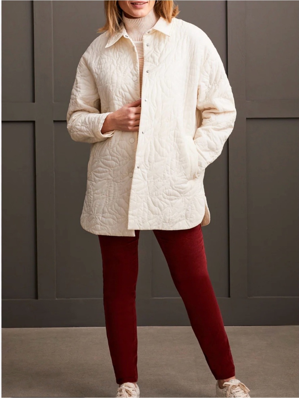 Tribal Quilted Snap Button Front Shacket; Size XL